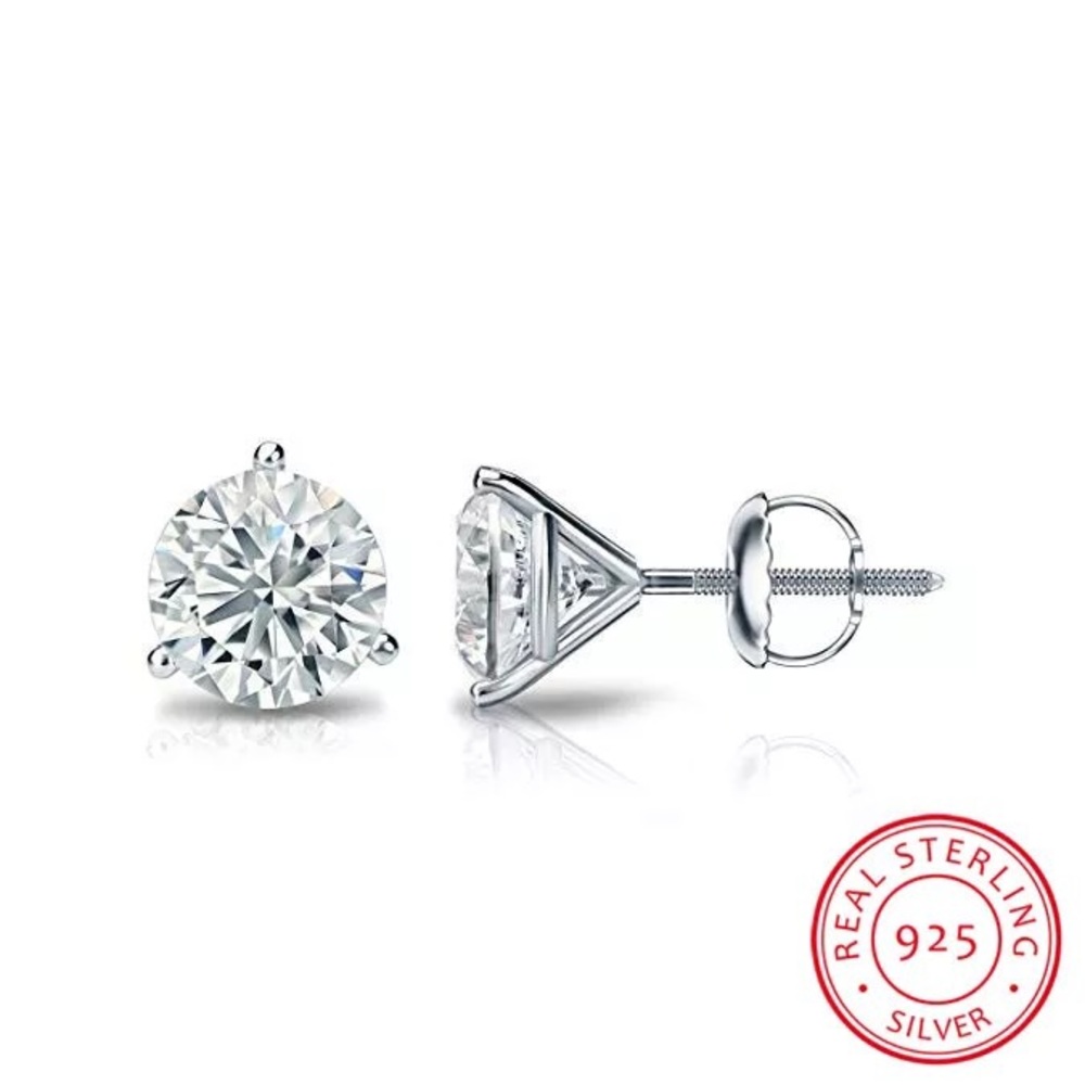 0.84Ct Round Cut Simulated Diamonds Screw-Back Silver Earrings Studs Back